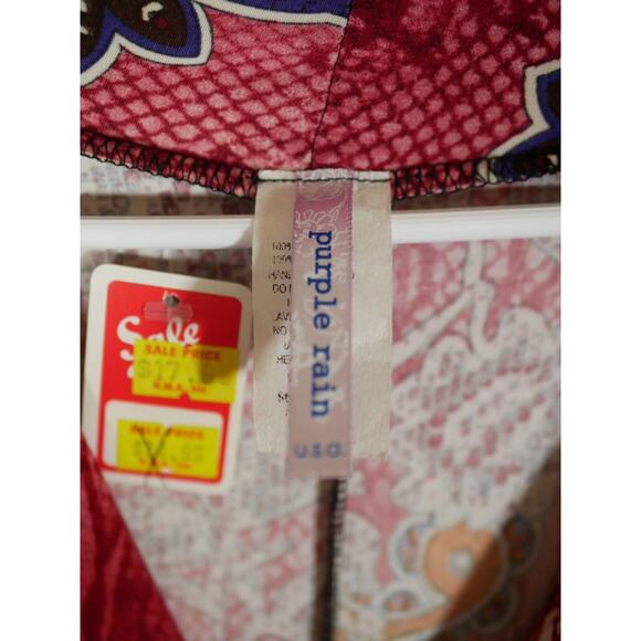 Purple Rain Dress Small Red Paisley Bodycon 3/4 Sleeve Midi Vintage USA - Picture 9 of 9